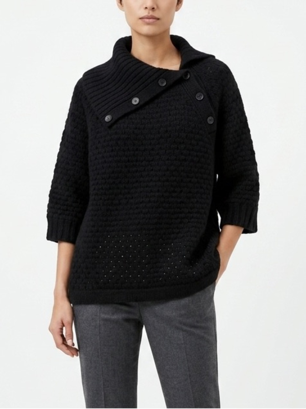 tseSAY by TSE Cashmere Mohair Wool Blend Black Asymmetrical Button Sweater M